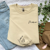 Personalized Heart On Sleeve Mama Crewneck