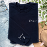 Personalized Heart On Sleeve Mama Crewneck