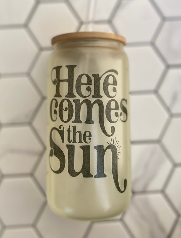 Here Comes The Sun 16oz UV & GLOW Glass Tumbler